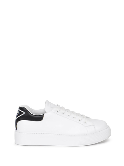 Shop Prada `macro` Leather Sneakers In Bianco
