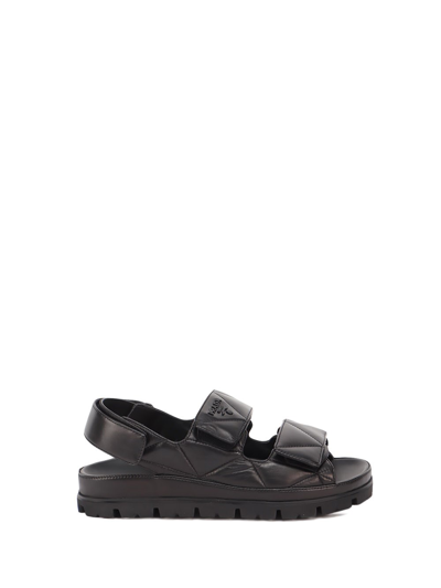 Shop Prada `fussbett` Padded Nappa Leather Sandals In Nero