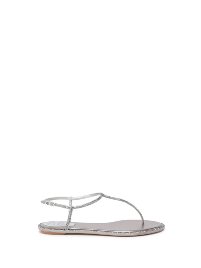 Shop René Caovilla Flat Thong Sandals With Jewel Details In Metallic