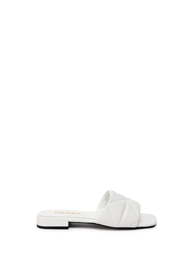 Shop Prada Quilted Nappa Sandals In Bianco