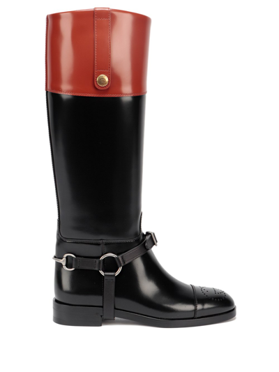 Shop Gucci Knee-high Boot With Harness In Nero