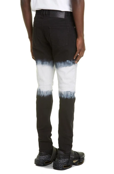 Shop Balmain Slim Fit Tie Dye Ribbed Jeans In Black/ White