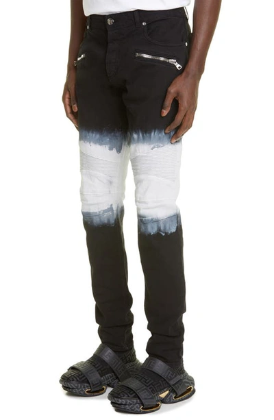 Shop Balmain Slim Fit Tie Dye Ribbed Jeans In Black/ White