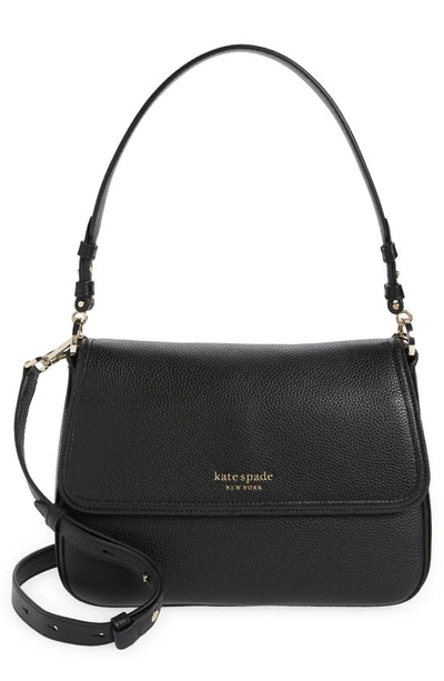 Shop Kate Spade Hudson Pebble Leather Medium Convertible Shoulder Bag In Black