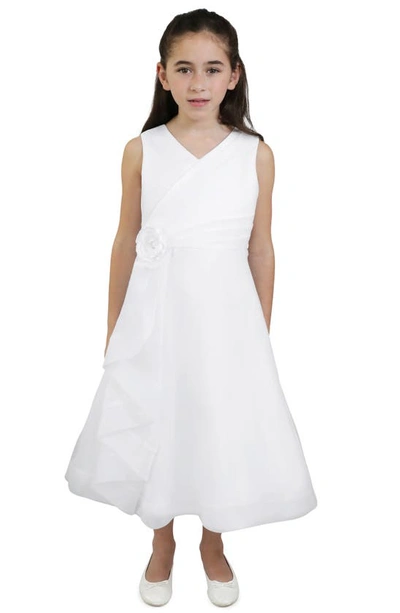 Shop Blush By Us Angels Kids' Sleeveless Organza Tea Length Dress In White