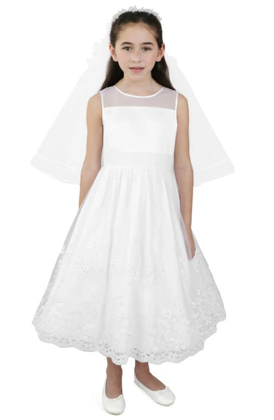 Shop Blush By Us Angels Kids' Sleeveless Satin Tea Length Dress In White