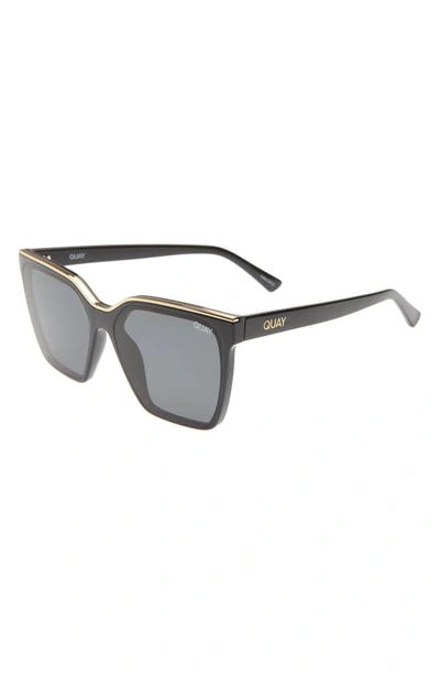 Quay Level Up 56mm Polarized Square Sunglasses In Black Gold / Smoke Polarized