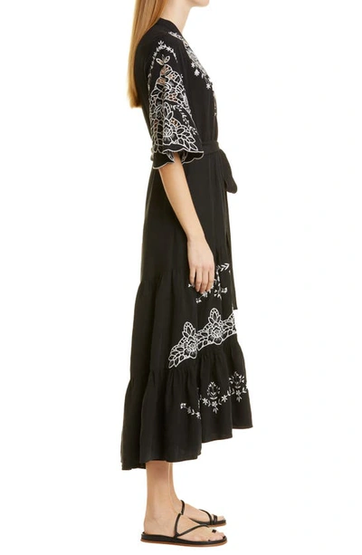 Shop Kobi Halperin Gabbi Embroidered Dress In Black/ White