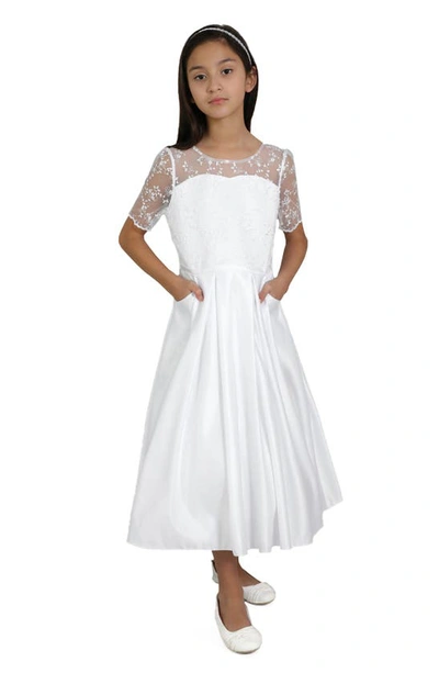 Shop Blush By Us Angels Kids' Embroidered Tea Length Dress In White