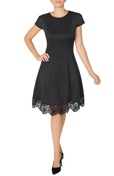 Shop Donna Ricco Tulip Sleeve Lace Hem Fit & Flare Dress In Black