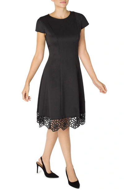 Shop Donna Ricco Tulip Sleeve Lace Hem Fit & Flare Dress In Black