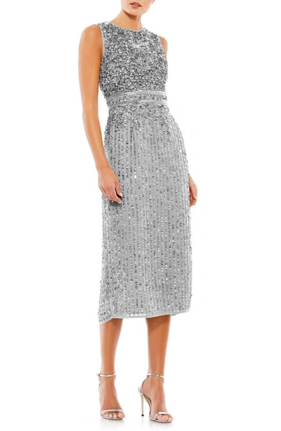 Shop Mac Duggal Vertical Sequin Sheath Cocktail Dress In Platinum