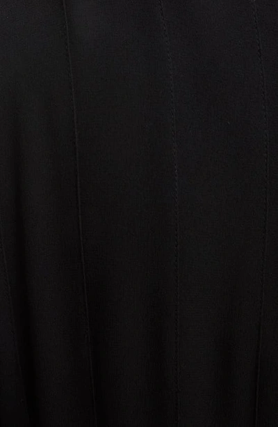 Shop Saint Laurent Long Sleeve Pleated Crepe Shift Dress In Noir