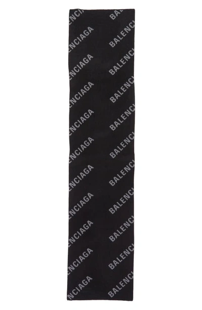 Shop Balenciaga Allover Logo Wool Scarf In Black/ Grey