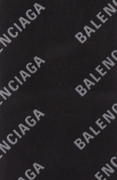 Shop Balenciaga Allover Logo Wool Scarf In Black/ Grey