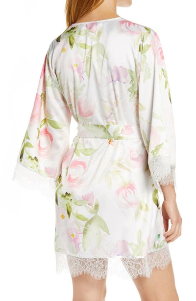 Shop Homebodii Fleur Floral Print Short Satin Robe In Pink Floral