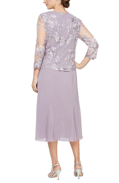 Alex Evenings Petite Lace Faux-jacket Midi Dress In Smokey Orc