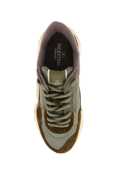 Shop Valentino Garavani Mesh And Leather Bubbleback Sneakers In Green