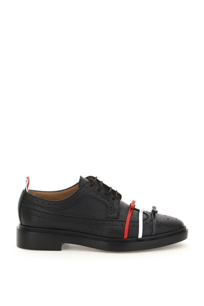 Shop Thom Browne Longwing Brogue Shoes With Tricolour Bows In Black