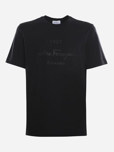 Shop Ferragamo 1927 Signature Cotton T-shirt In Black