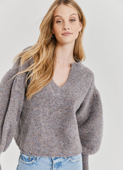 Shop Something Navy Split Neck Marled Sweater In Gray
