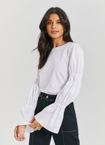 Shop Something Navy Cinched Bell Sleeve Top In White