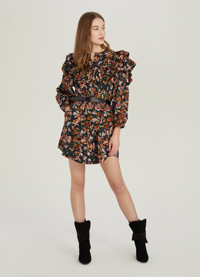 Shop Something Navy Floral Ruffle Button Up Dress In Black Combo