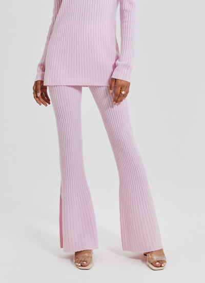 Shop Something Navy Ribbed Knitted Flare Pants In Pink
