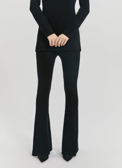 Something Navy Ribbed Knitted Flare Pants In Black