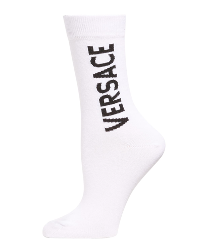 Shop Versace Logo Intarsia Socks In White Black