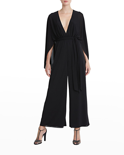 Shop Halston Reagan Kimono-sleeve Wide-leg Jumpsuit In Black
