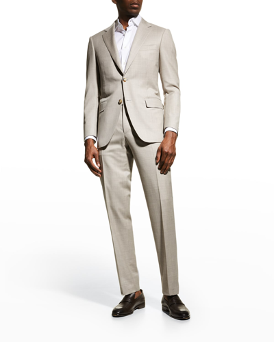 Shop Canali Men's Heathered Solid Wool Suit In Tan
