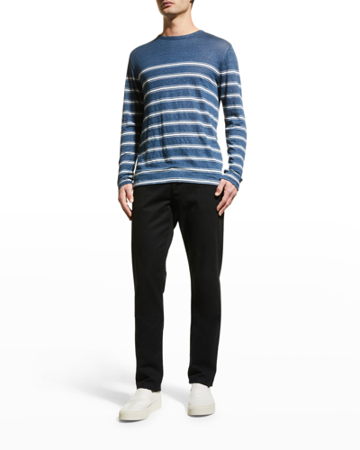Shop Vince Men's Linen Stripe Sweater In Brisk Bluoptic Wh