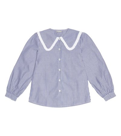 Il Gufo Striped Cotton Blouse In Ink Blue