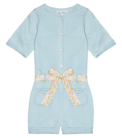 Tartine Et Chocolat Floral Belted Chambray Playsuit In Bleach