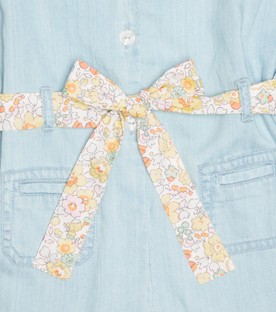 Shop Tartine Et Chocolat Floral Belted Chambray Playsuit In Bleach
