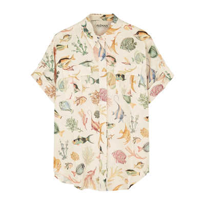 Shop Alemais Wanda Ivory Printed Linen Shirt