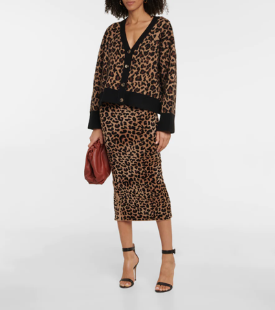 Shop Galvan Freya Velvet Jacquard Midi Skirt In Leopard