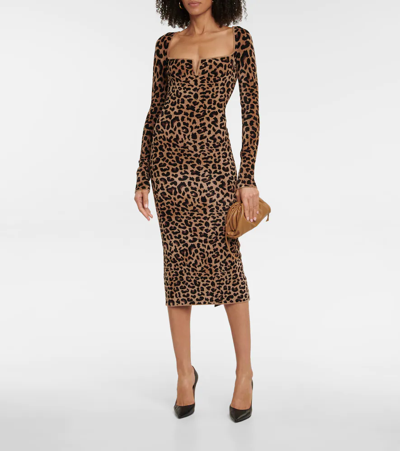Shop Galvan Freya Jacquard Velvet Midi Dress In Leopard