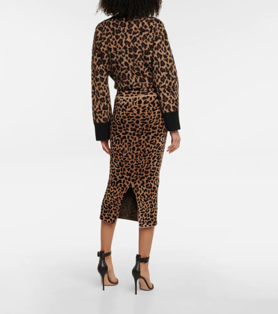 Shop Galvan Freya Velvet Jacquard Midi Skirt In Leopard