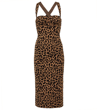 Shop Galvan Diana Jacquard Velvet Midi Dress In Leopard