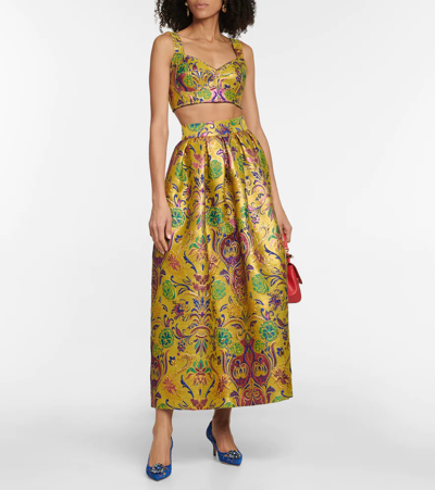 Shop Dolce & Gabbana Floral Brocade Midi Skirt In Jacquard