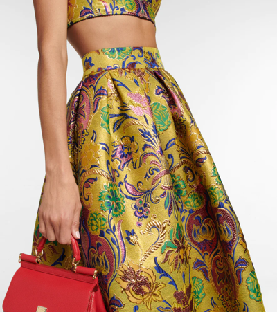 Shop Dolce & Gabbana Floral Brocade Midi Skirt In Jacquard