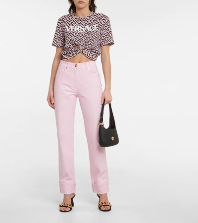 Shop Versace La Greca High-rise Straight Jeans In Candy