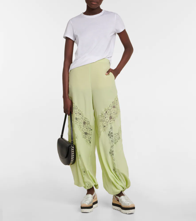Shop Stella Mccartney Silk And Lace Pants In Lime