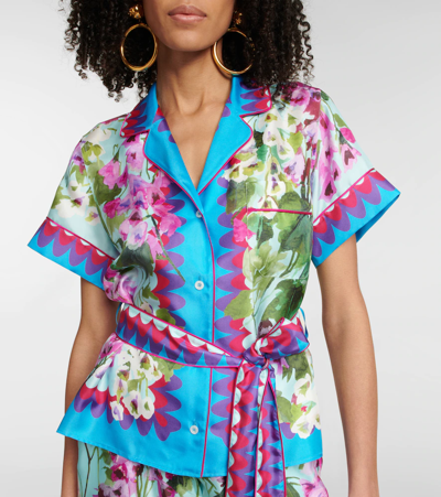 Shop Dolce & Gabbana Printed Silk Twill Shirt In Campanule Fdo.azzurr
