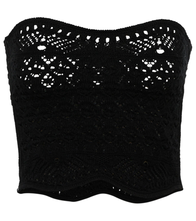 Shop Saint Laurent Crocheted Virgin Wool Bustier In Noir