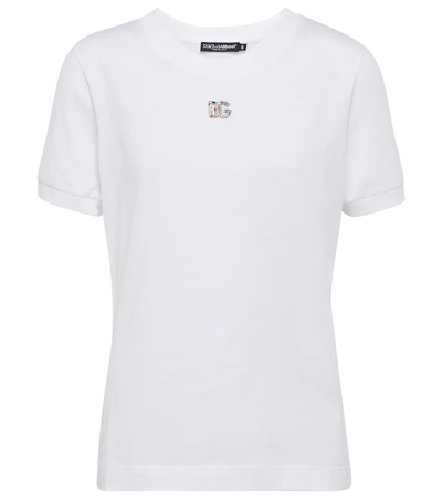 Shop Dolce & Gabbana Dg Embellished Cotton T-shirt In Variante Abbinata