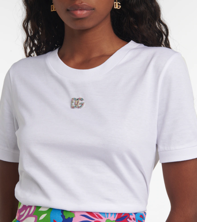 Shop Dolce & Gabbana Dg Embellished Cotton T-shirt In Variante Abbinata