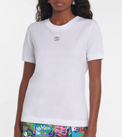 Shop Dolce & Gabbana Dg Embellished Cotton T-shirt In Variante Abbinata